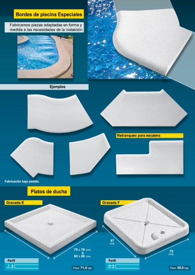 Plato para ducha solar de piscinas 80 X 110 mm blanco granallado